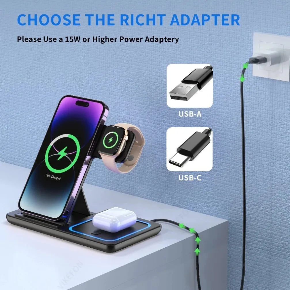 3-in-1 Wireless Charging Station – iPhone, Apple Watch & AirPods