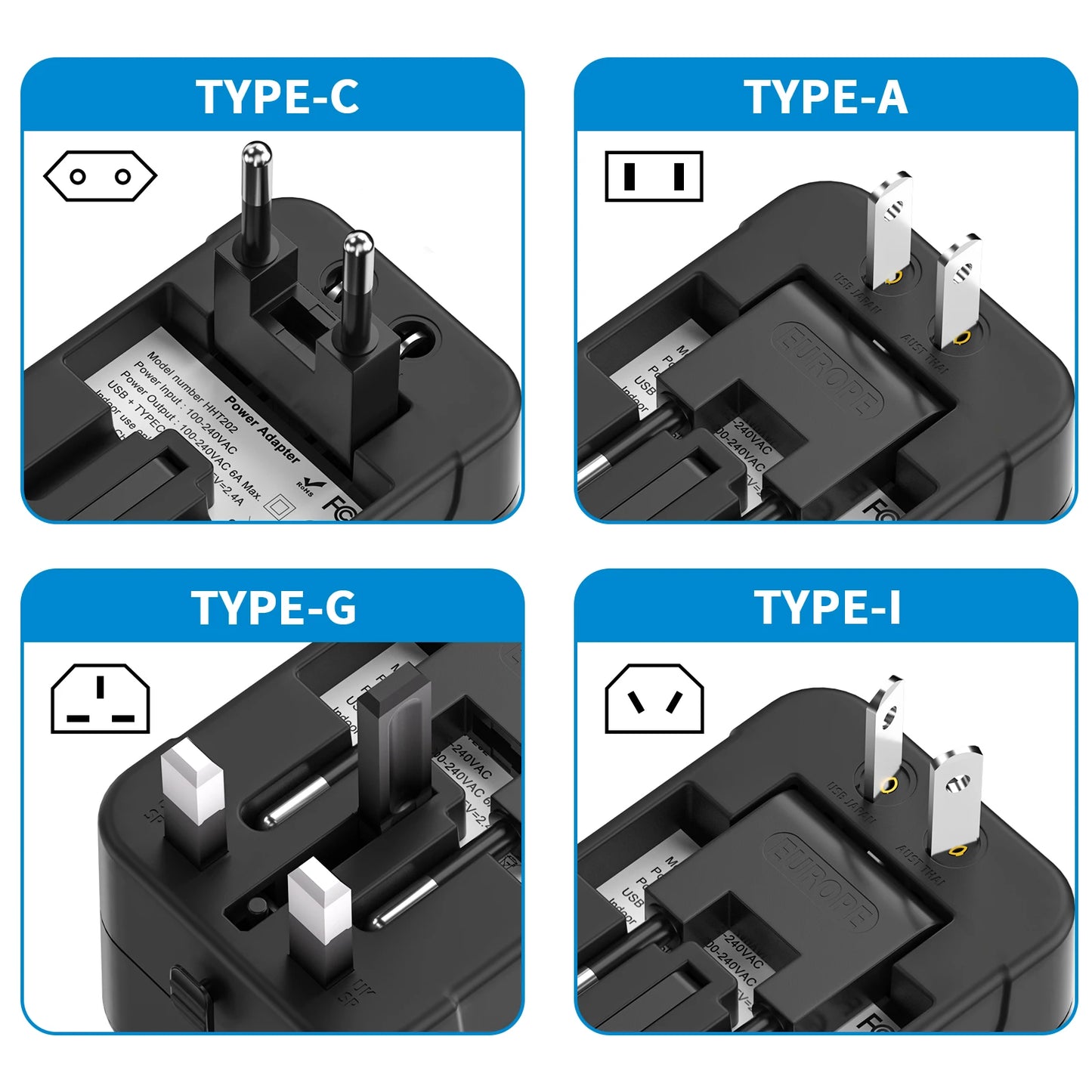 Universal Travel Adapter – USB-A, USB-C & AC Socket