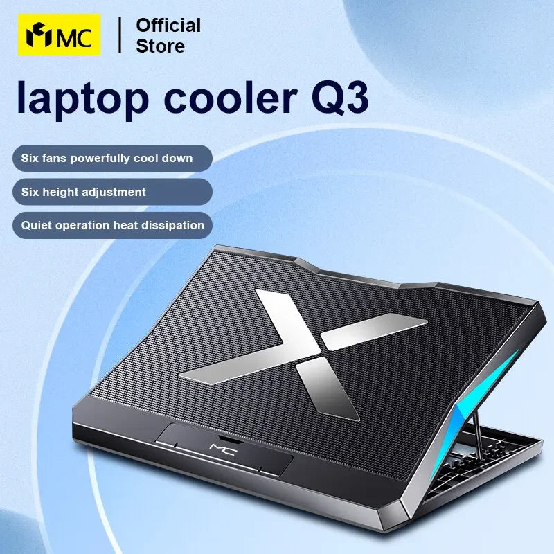 Q3 Laptop Cooling Pad – 6 Fans, Adjustable Height
