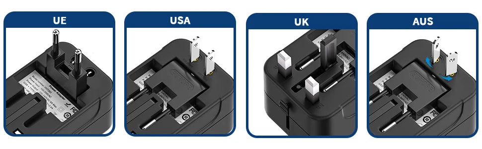 Universal Travel Adapter – USB-A, USB-C & AC Socket