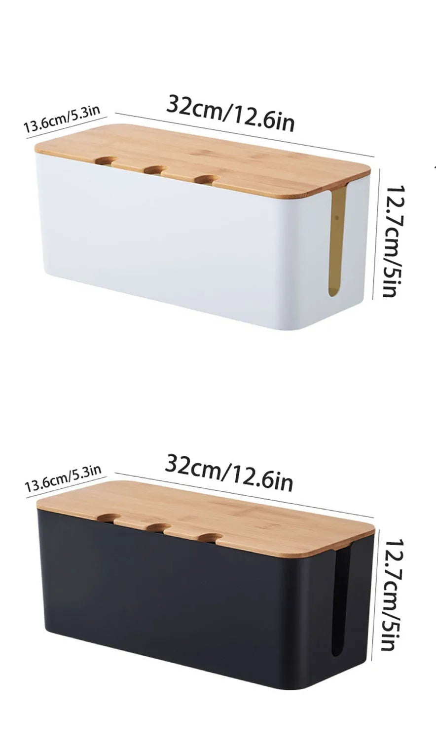 Cable Management Box – Bamboo & Plastic Desk Organiser