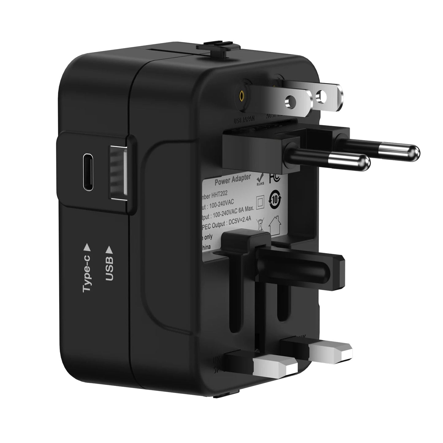 Universal Travel Adapter – USB-A, USB-C & AC Socket