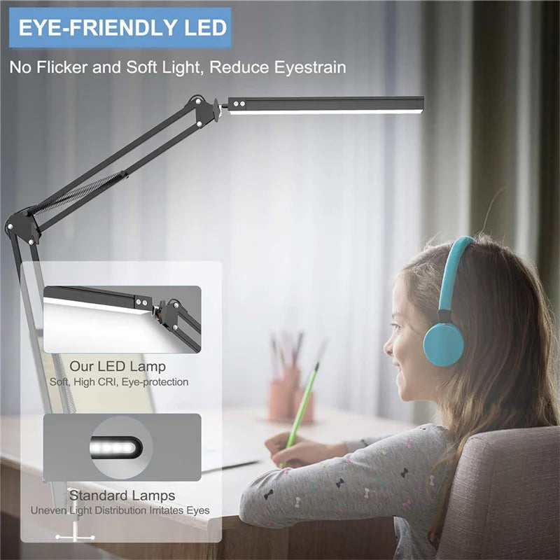 LED Desk Lamp – Clamp-On, Dimmable with 3 Light Modes