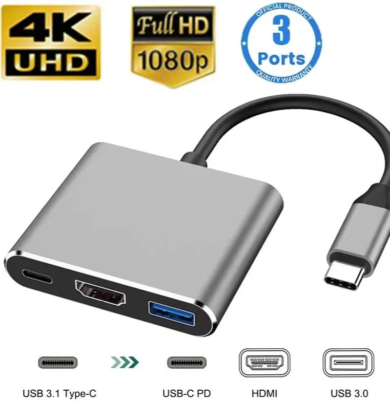 3-in-1 USB-C Hub – 4K HDMI, USB 3.0 & PD Charging
