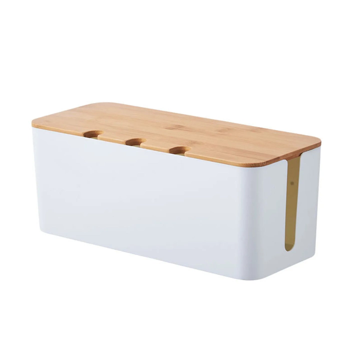 Cable Management Box – Bamboo & Plastic Desk Organiser
