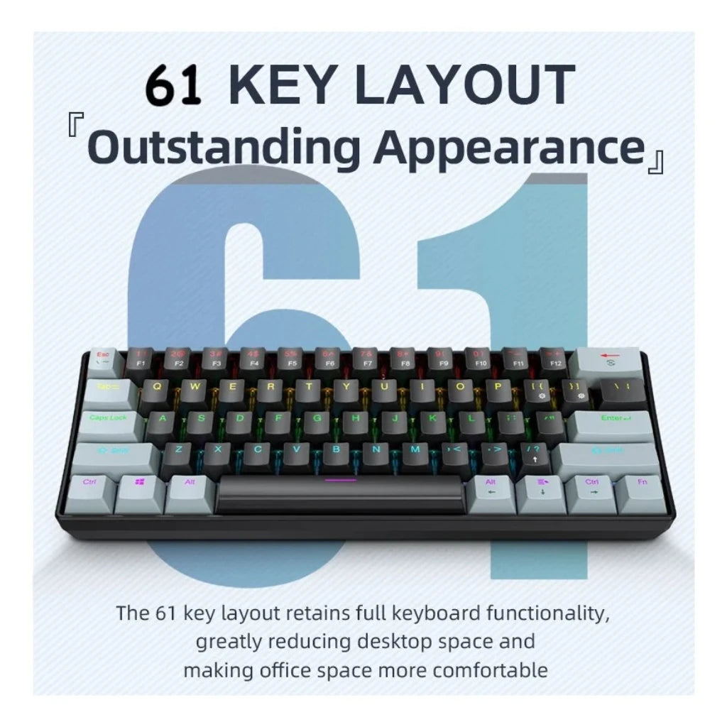 K61 Mechanical Keyboard – 60% Compact, RGB Backlit