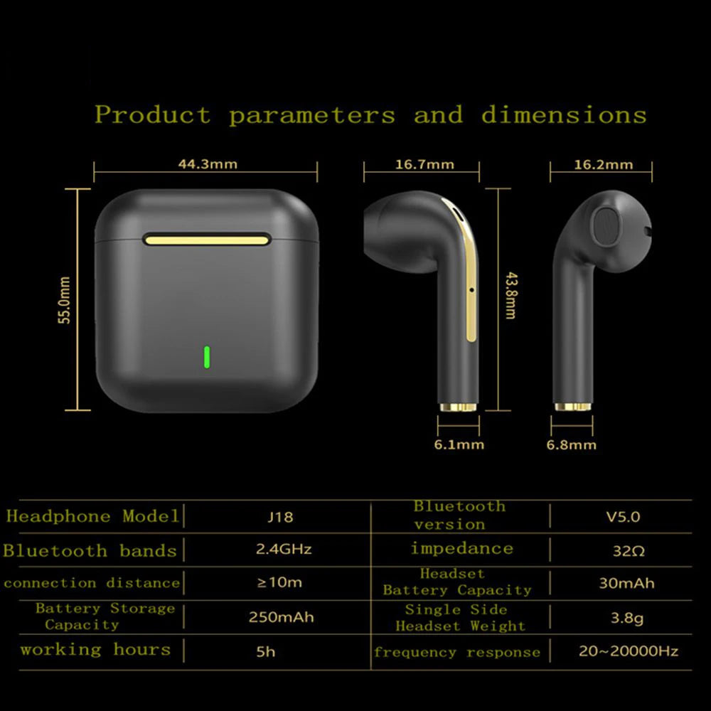J18 Wireless Earbuds – Bluetooth 5.3 with Noise Cancelling