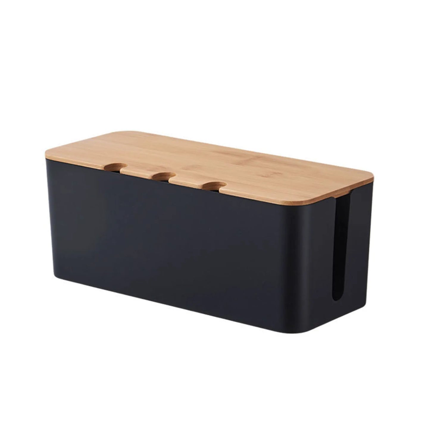 Cable Management Box – Bamboo & Plastic Desk Organiser