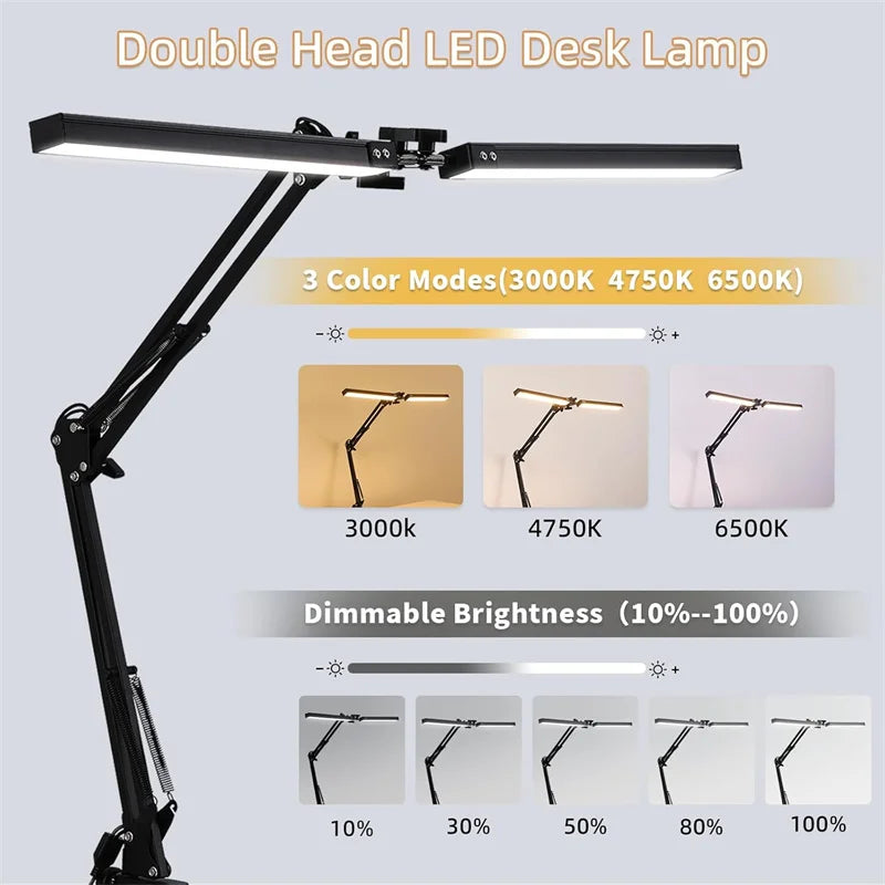 LED Desk Lamp – Clamp-On, Dimmable with 3 Light Modes