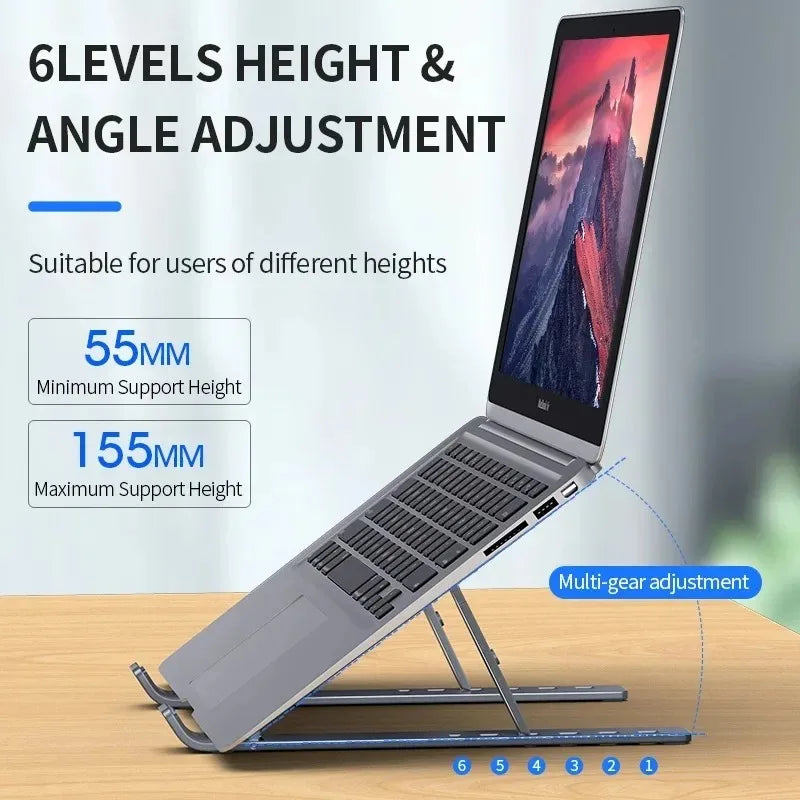 Foldable Laptop Stand – Aluminium, Adjustable Height with Carry Bag