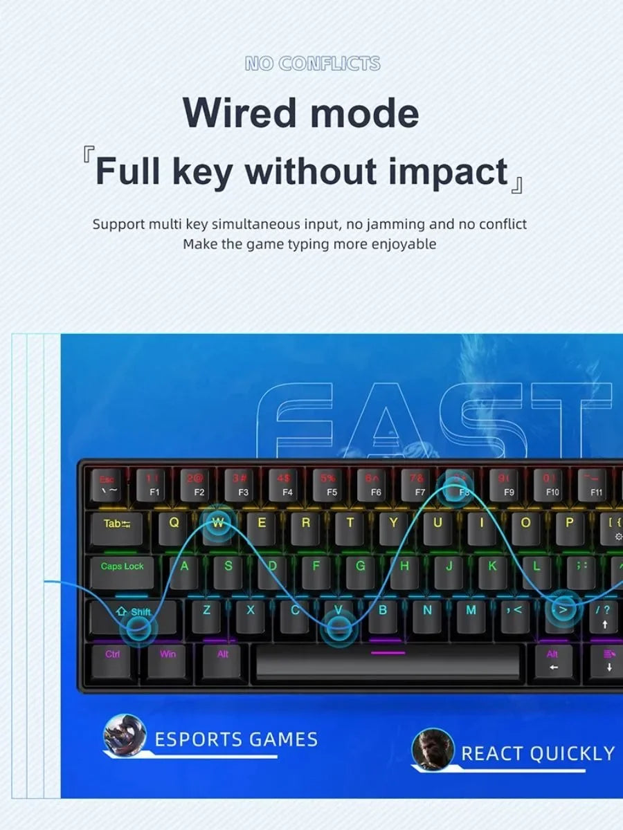 K61 Mechanical Keyboard – 60% Compact, RGB Backlit
