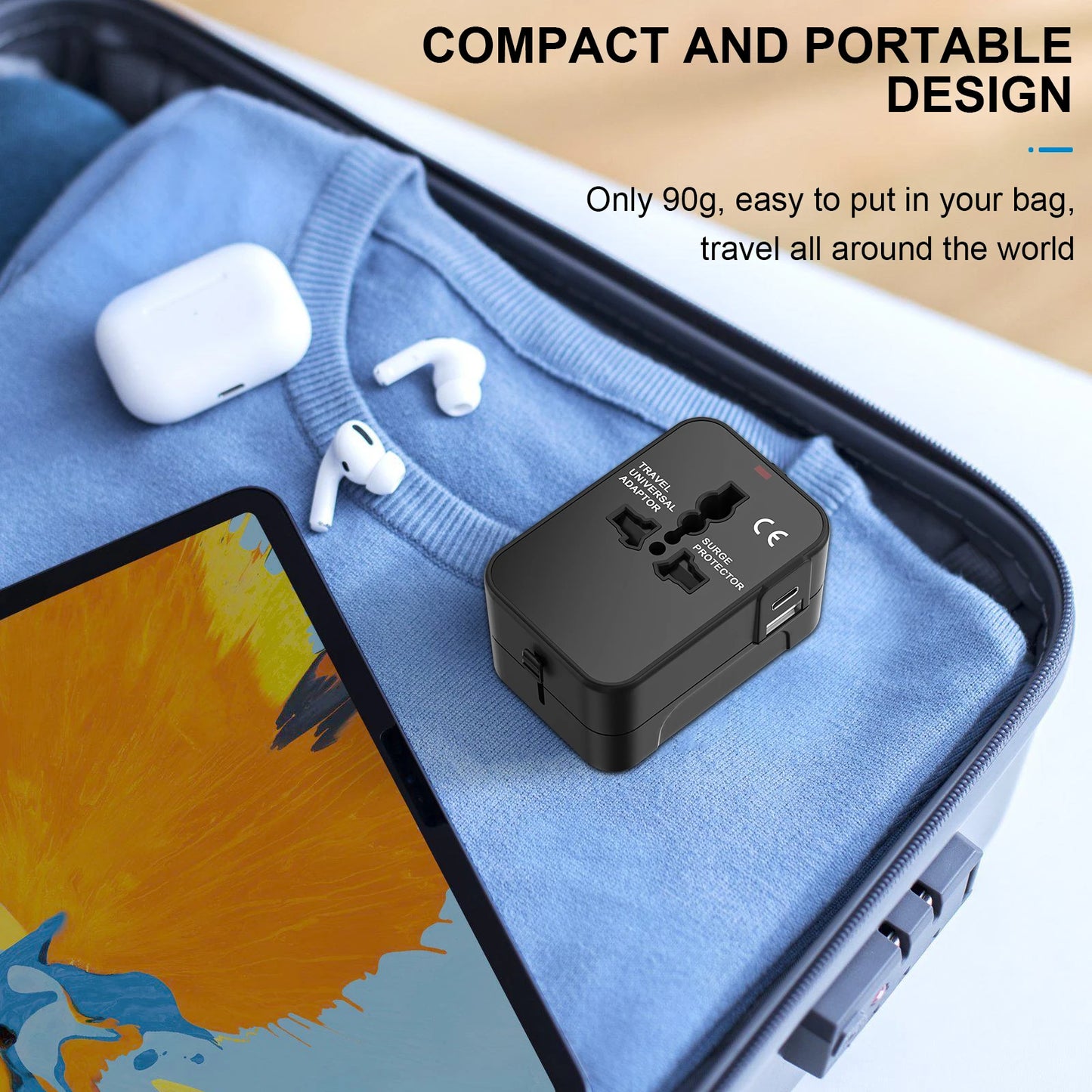 Universal Travel Adapter – USB-A, USB-C & AC Socket