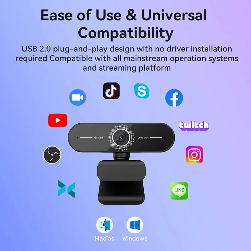 EMEET C60E Webcam – 4K Autofocus & Dual Noise Reduction Mic