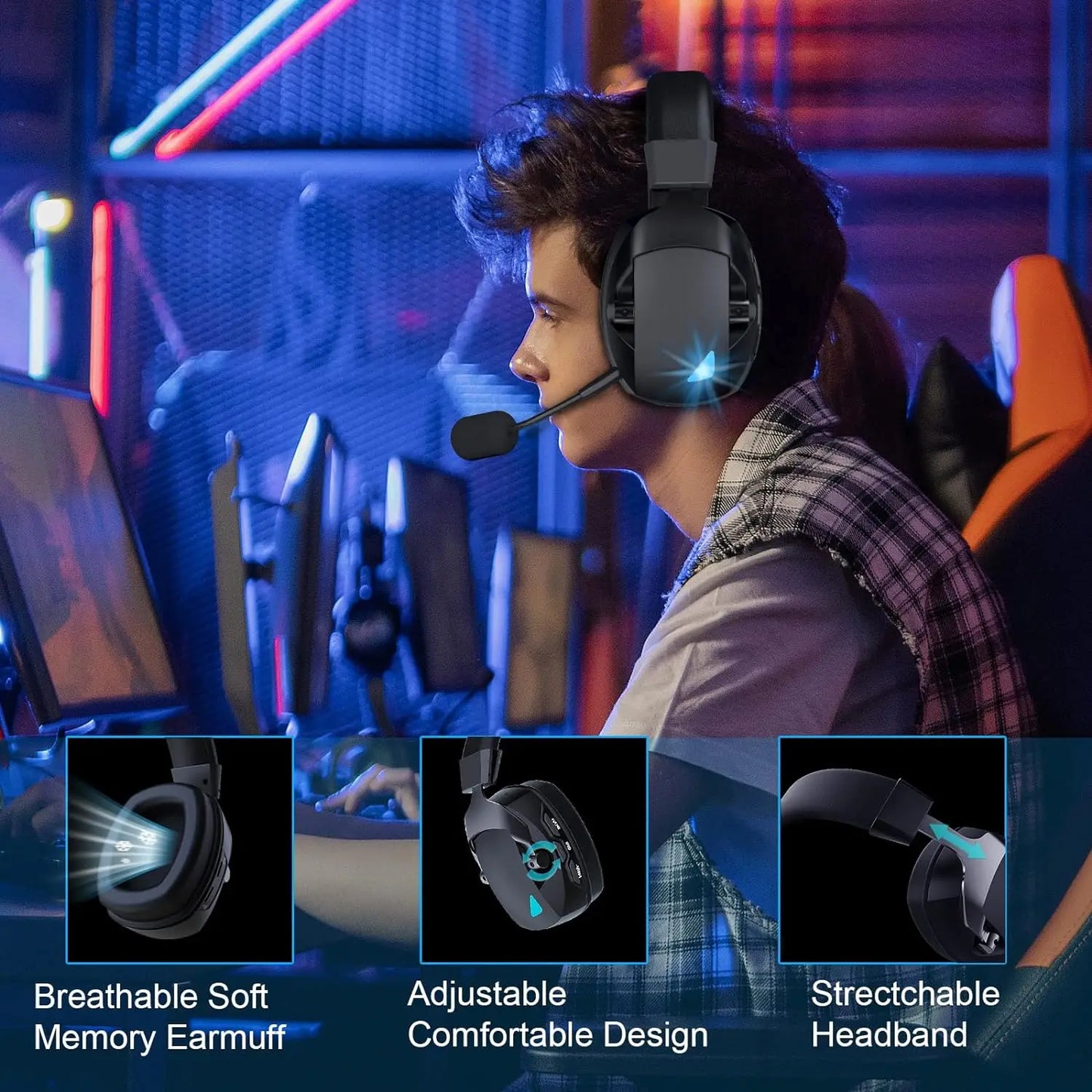 Gaming Headset – 2.4G Wireless, Bluetooth & Wired
