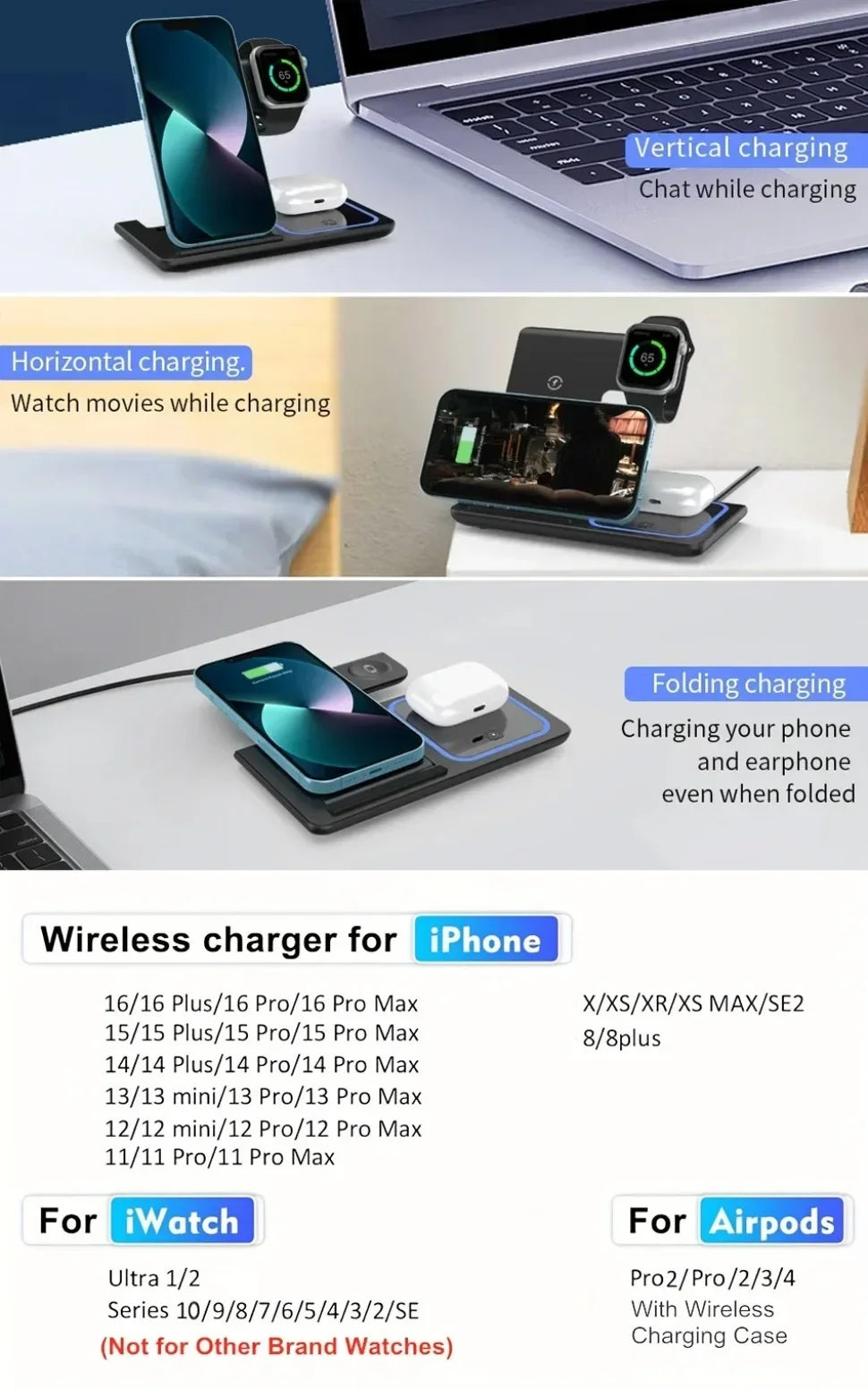 3-in-1 Wireless Charging Station – iPhone, Apple Watch & AirPods