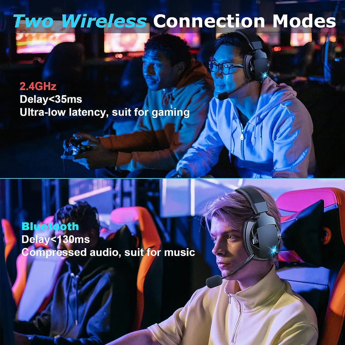 Gaming Headset – 2.4G Wireless, Bluetooth & Wired